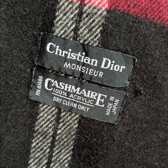 Dior cashmere plaid Black and Red Men's Scarf with fringe - Picture 2 of 5